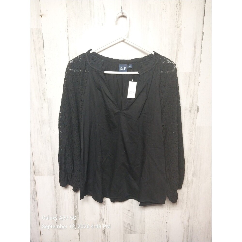 GAP Women's Small Black Lace Sleeve  Blouse NWT